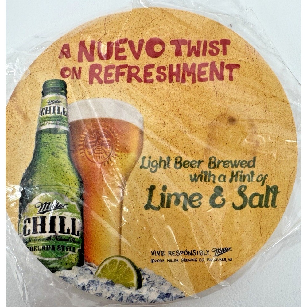 Beer Coasters Lime Salt Promo 4 Pack Miller Chill Vintage 2007 Breweriana